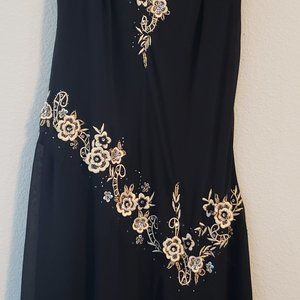 R & M Richards Petite Black Floral Tank Top Dress